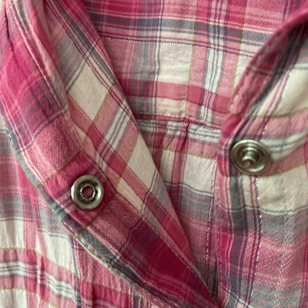 Style & Co. pink plaid western style snap up blouse size 14 silver streaks - Picture 6 of 12